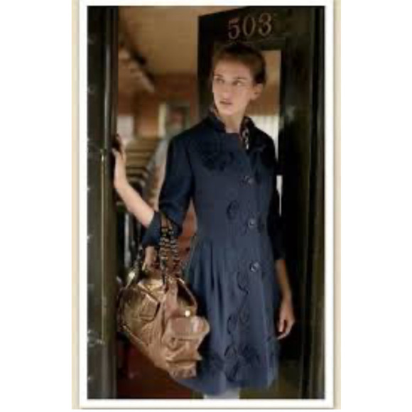 Anthropologie Elevenses Womens Button-Up Trench Coat Tie-Waist Size 2 Blue - Picture 1 of 8